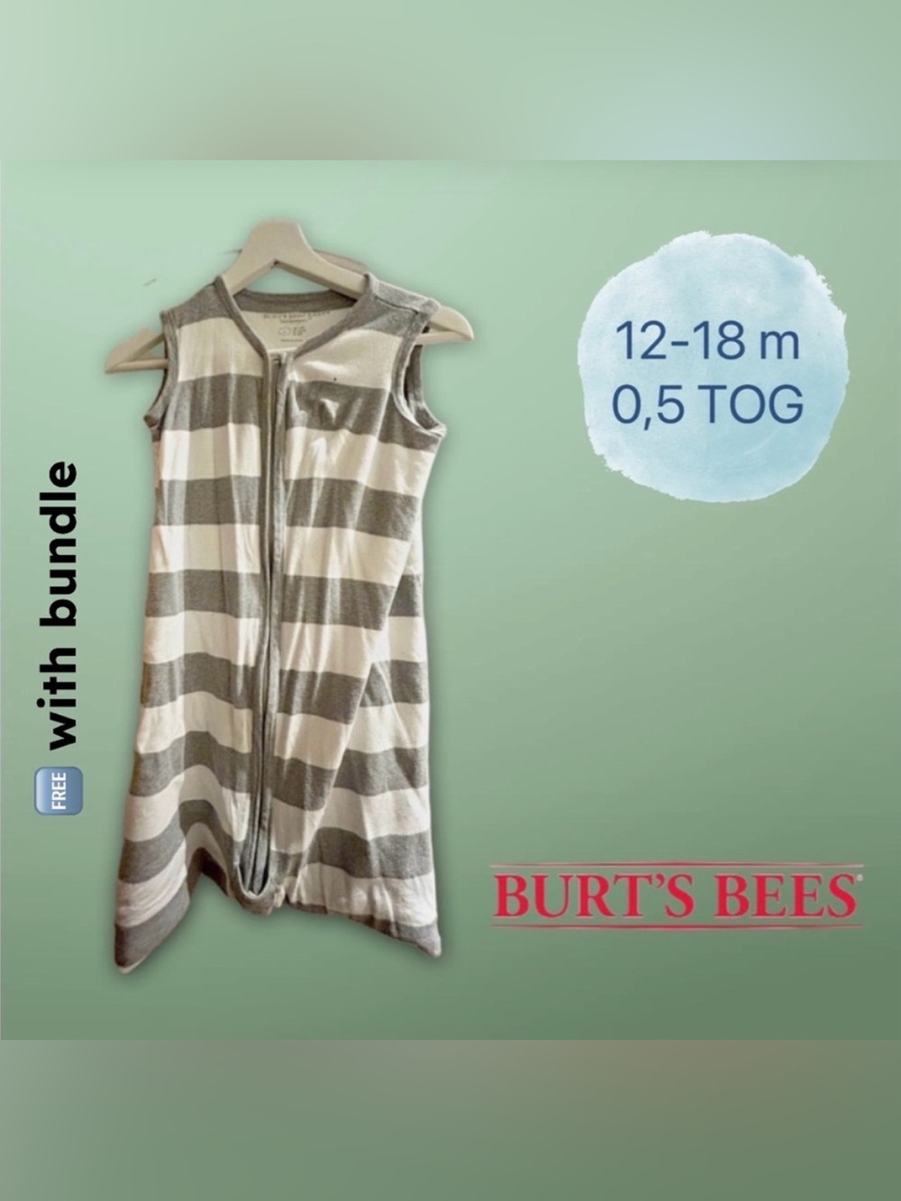 🇺🇸👍GUC BURT BEES |12-18 mo| Unisex Stripes Baby Sleepsack 0,5 TOG  ‼️read